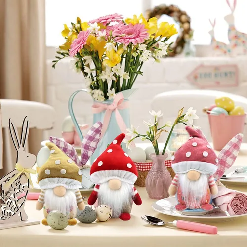 Miniatura 5 de Gehydy Juego de 3 gnomos de primavera, decoración de hongos, verano, Pascua, gnomo, decoración hecha a mano para el hogar, cocina, bandeja escalonada