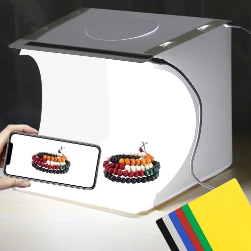 Miniatura 8 de Caja de luz portátil para fotos de 10 pulgadas, tienda de campaña plegable para estudio de fotografía con barra de luz LED, 20 cuentas LED, 550 lm
