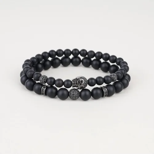 Miniatura 3 de COAI Paquete de 2 pulseras de cuentas de piedra para hombre, pulsera de calavera