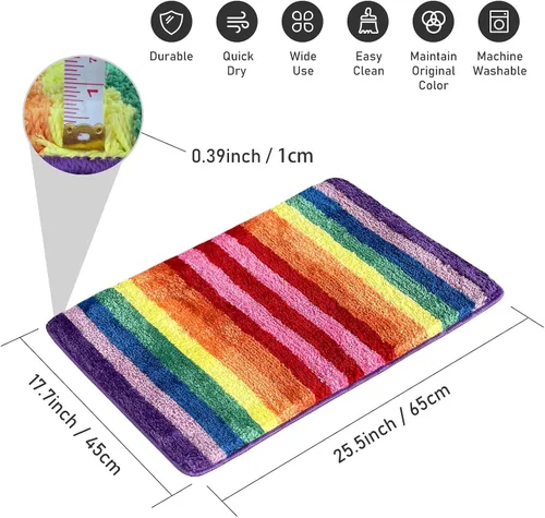 Miniatura 2 de Sisher Alfombra de baño de arcoíris para niños, bonita alfombra de baño colorida, lavable, suave, antideslizante, alfombra de baño de microfibra