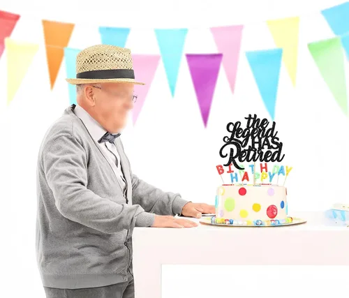 Miniatura 6 de 1 pieza de decoración de pastel con purpurina negra con purpurina de despedida, hola, pensión, decoración para tartas de despedida de jubilación