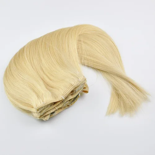 TRESSMATCH® Extensiones de cabello humano Remy con clip de 20 a 22 pulgadas, grueso a puntas, rubio decolorado (sólido613), juego de cabeza completa