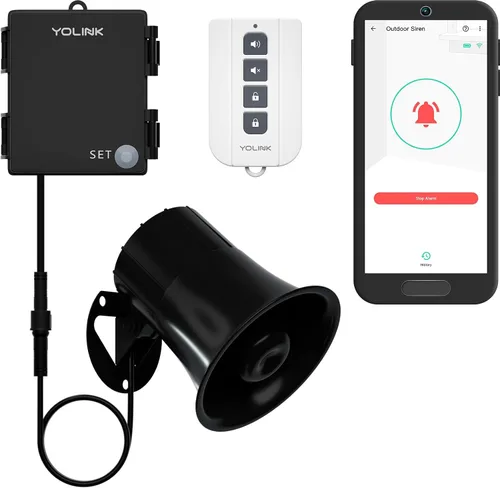 Miniatura 14 de YoLink Kit de sirena de seguridad para exteriores y controlador de alarma inteligente: 110 dB, inalámbrico, alimentado por batería, alcance de 1/4