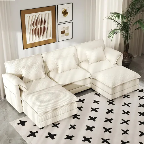 Miniatura 24 de Real Relax 145'' Sofá seccional modular, sofá convertible de 4 plazas con chenilla, 8 almohadas y 2 reposabrazos para sala de estar, oficina