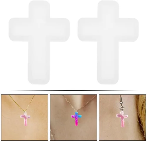 Miniatura 9 de EXCEART Moldes de resina cruzada, 5 piezas de cruz de Pascua de resina epoxi moldes de cruz de silicona para llavero, manualidades, collares