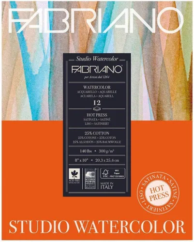 Miniatura 3 de Fabriano Studio Papel de acuarela, prensa caliente, 8 x 10 pulgadas, 140 libras, 12 hojas Blanco