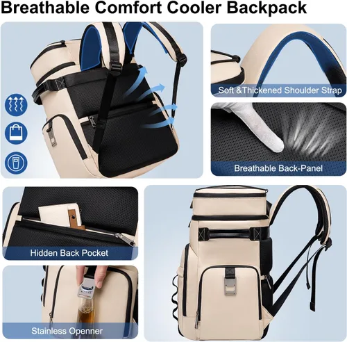 Miniatura 6 de Weitars - Mochila enfriadora aislada, bolsa enfriadora suave impermeable de doble cubierta, mochila enfriadora a prueba de fugas para almuerzo