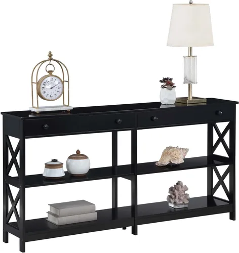 Miniatura 3 de Convenience Concepts Oxford - Mesa consola de 2 cajones con estantes, 60 pulgadas, color negro