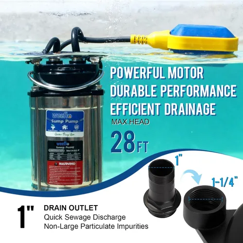 Miniatura 6 de Bomba de sumidero sumergible 1HP Bomba de agua automática con alto caudal 4200 GPH 28 pies cabeza máxima, riego, piscina, estanque de jardín