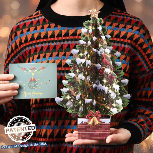 Miniatura 2 de VIVIKEN Tarjetas de Navidad desplegables, árbol de Navidad de 12 pulgadas con diseño de paisaje de nieve, tarjeta de felicitación emergente de papel