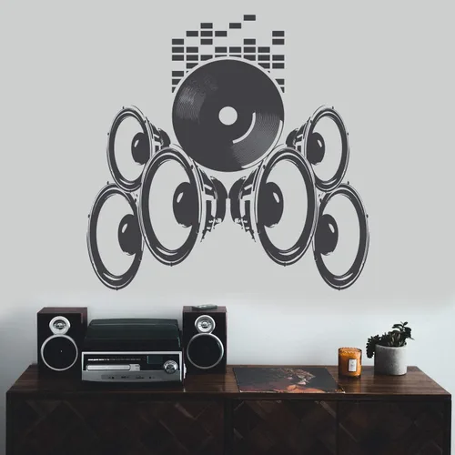 Miniatura 2 de Adhesivo de vinilo de pared para altavoces de música, diseño de radio, impermeable, extraíble, para grabación, mural de casa de grabación de audio