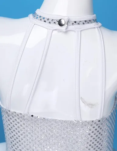 Miniatura 5 de JEATHA Disfraz de tutú de lentejuelas brillantes con cuello halter para niños y niñas, muñeco de nieve, patinaje artístico, ballet