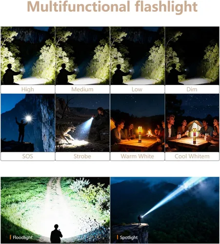 Miniatura 4 de SKYFIRE Linternas LED recargables de alto lúmenes, 10000 mAh, linterna súper brillante, luz táctica con zoom, 10 modos, IPX6, impermeable, para Rojo