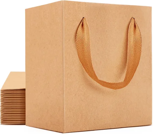 Miniatura 18 de EUSOAR Pequeñas bolsas negras para envolver regalo, paquete de 12 bolsas de papel kraft de 4 x 2.75 x 4.5 pulgadas con asas, bolsas resistentes