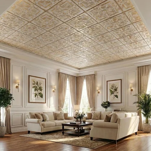 Miniatura 3 de À LA MAISON CEILINGS R14 - Azulejo victoriano de espuma para techo (128 pies cuadrados/caja), paquete de 48, oro blanco lavado