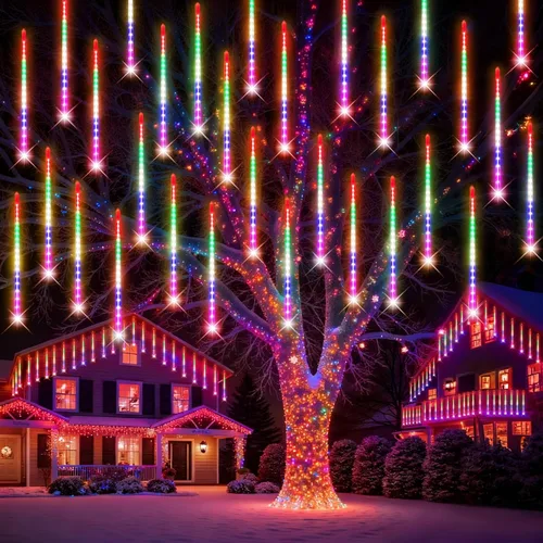 Miniatura 10 de PEMOTech Luces de lluvia de meteoritos para exteriores, 38.5 pies, 15 tubos de 11.8 pulgadas, 540 luces LED de Navidad al aire libre, luz