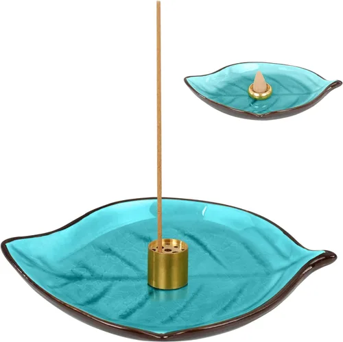 Soporte de incienso para palos (9 agujeros) y conos, atrapa cenizas de incienso de cerámica hecho a mano para meditación, yoga, días de spa,