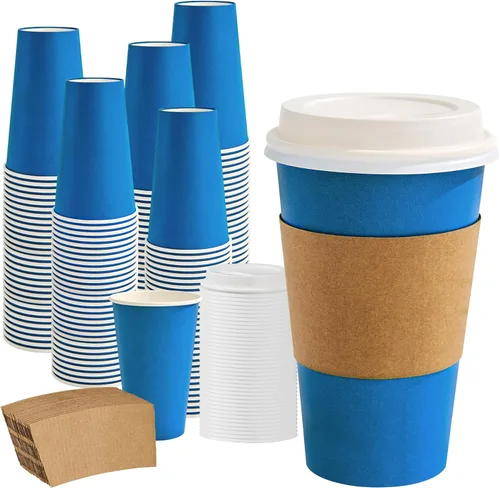 Miniatura 11 de RACETOP Tazas de café de papel de 12 onzas, paquete de 100 tazas de café desechables negras con tapas, tazas de papel caliente con tapas, taza
