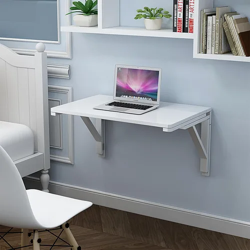 Miniatura 2 de MM MELISEN Mesa plegable montada en la pared, 29.5 pulgadas de largo x 19.6 pulgadas de ancho, blanco, diseño que ahorra espacio