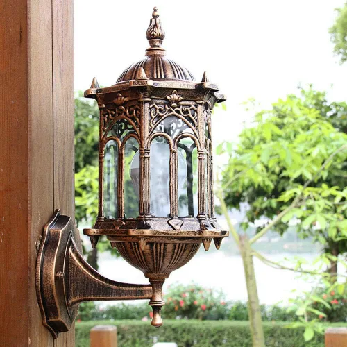Miniatura 4 de DNYSYSJ Lámpara de pared exterior retro lámpara de jardín al aire libre E27 aluminio vidrio