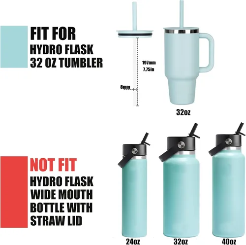 Miniatura 3 de Greant 6 popotes para vaso Hydro Flask de 32 onzas, 7.76 pulgadas, a prueba de polvo, para vaso HydroFlask de 32 onzas, popote para tapa a presión