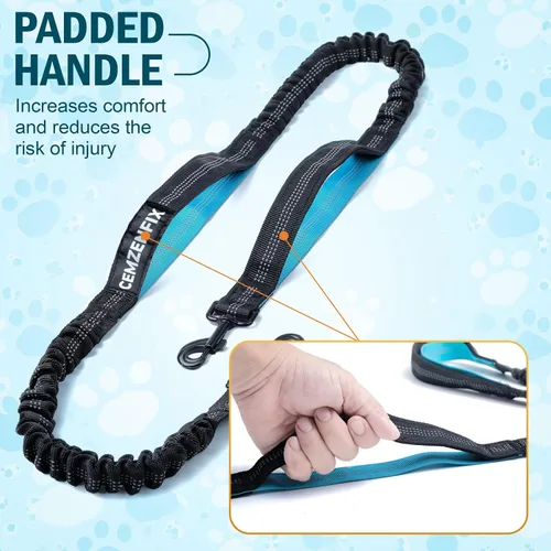 Miniatura 3 de Correa de perro manos libres con cinturón – Bungee sin tirones, asas acolchadas dobles y bolsa con cremallera para correr, caminar y entrenar