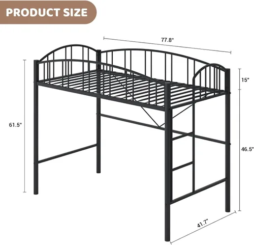 Miniatura 2 de GAOMON Cama alta tamaño individual con peldaño de escalera plana, barandilla de seguridad arqueada, marco de cama de metal alto, soporte de listones