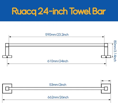 Miniatura 8 de RUACQ Barra de Toallas de 24 Pulgadas, Toalleros para Baño, Soporte de Toallas de Acero Inoxidable 304 Montado en Pared, Barra de Toallas para Baño