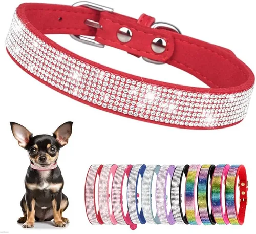 Serijoars Collar para Perro Pequeño con Diamantes de Imitación y Cristales Coloridos Bling para Niñas, Cachorros y Gatos (M, Rojo)