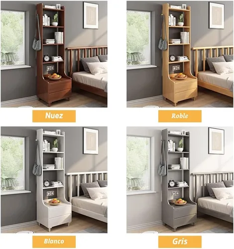 Miniatura 4 de IOTXY Mesa de Noche Gris con Estantería - 71" de Alto, Librero de Madera Independiente con Estantes Abiertos, Cajones y 4 Estantes para Dormitorio