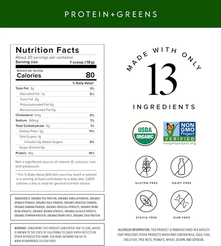 Miniatura 2 de Truvani Suplemento de proteína + verduras Espinaca, col rizada y brócoli 0.35 oz de proteína orgánica a base de plantas 20 porciones USDA