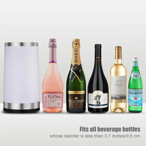 Miniatura 2 de Enfriador de vino con lámpara táctil RGB Cubo enfriador de botellas de vino Aislador de doble pared con 2 bolsas de hielo para champán de 25.4