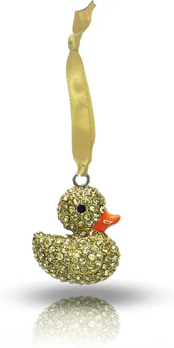 Adorno navideño de cristal de pato de goma amarilla, adorno navideño de pato de goma brillante