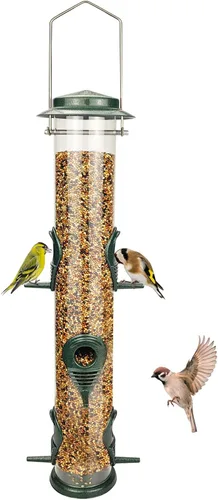 Alimentador de metal para pájaros silvestres, alimentador de semillas de pájaros silvestres, alimentador de aluminio de seis puertos, tubo sólido