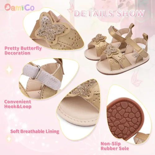 Miniatura 5 de Oamico Sandalias para bebé niña, suela de goma antideslizante suave, sandalias casuales de playa para recién nacidos, con lazo, zapatos de verano