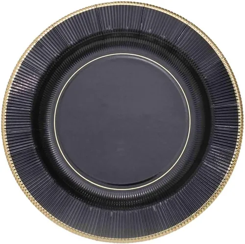 Miniatura 7 de Efavormart 25 Pack Platos de papel para servir y cenar de 10" en negro metálico con rayos de sol, platos desechables para fiestas - 350 GSM