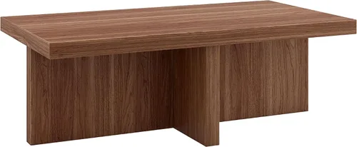 Miniatura 9 de Henn&Hart Mesa de centro rectangular de 44 pulgadas con pedestal de madera de bajo perfil para sala de estar, habitación familiar u oficina