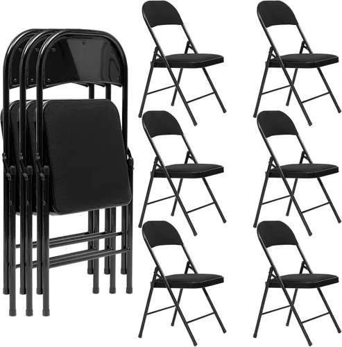 Miniatura 12 de Paquete de 6 sillas plegables, sillas plegables acolchadas con marco de metal, silla plegable negra para oficina, fiestas, reuniones, eventos al