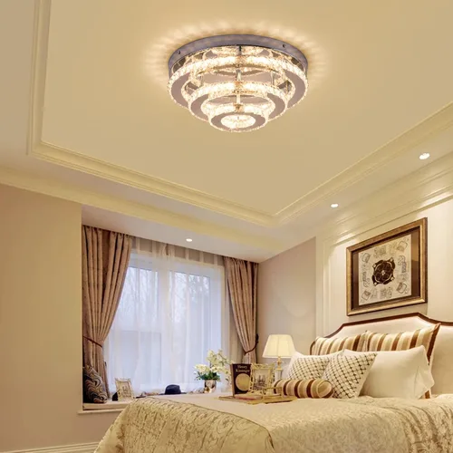 Miniatura 5 de Lámpara de Araña Empotrada LED de Cristal de 13.8 Pulgadas, Lámpara de Techo de 3 Niveles de Cristal para Dormitorios, Comedor, Sala de Estar, 3