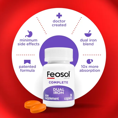 Miniatura 3 de Feosol Comprimidos Completos de Suplemento de Hierro, Hierro Bifera para Alta Absorción, Hemo y No Hemo de Doble Acción Minimiza los Efectos