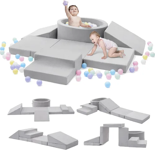 Elftopia Bloques de escalada de espuma con pozo de bolas y escaleras para niños pequeños de 1 a 3 años, juego suave para gatear en interiores, juego