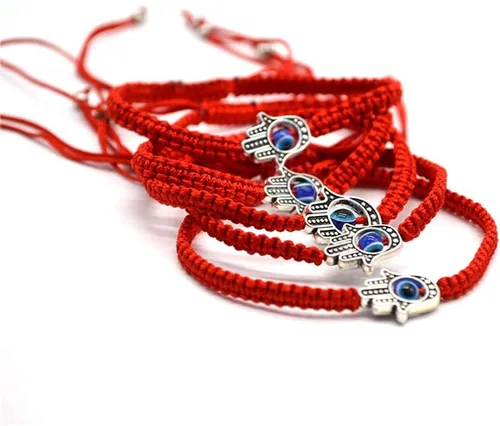 Miniatura 4 de MENGLINA Pulsera unisex hecha a mano de cuerda trenzada roja de la suerte Hamsa con dije de mal de ojo para mujer, pulseras ajustables y pacíficas