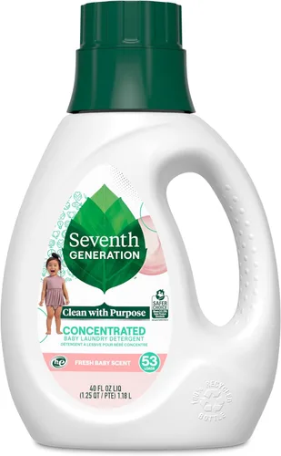 Seventh Generation Detergente concentrado para ropa de bebé, fórmula antimanchas, aroma fresco, 40 oz (53 cargas)