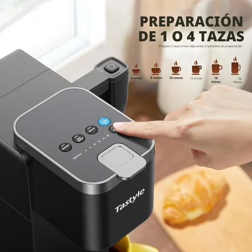 Miniatura 4 de Tastyle Cafetera de una sola porción con espumador de leche desmontable integrado, máquina de café helado y caliente para cápsulas K y café molido
