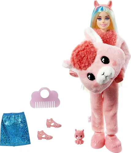 Miniatura 6 de Barbie Muñeco Cutie Reveal, disfraz de felpa de llama de la serie de fantasía, 10 sorpresas, incluyendo mini mascota y cambio