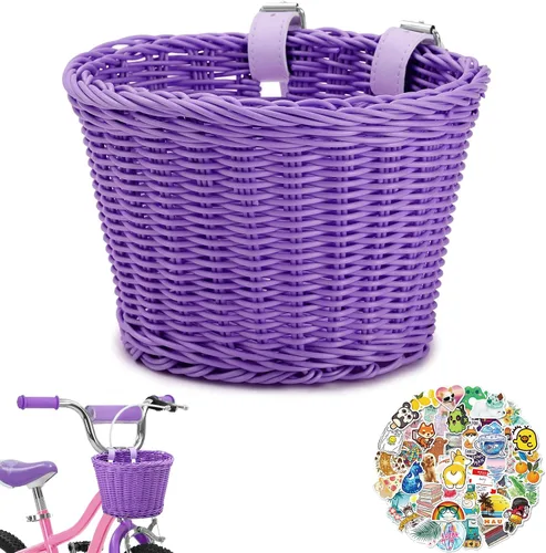 Miniatura 10 de Cesta delantera para bicicleta de niños, tejida a mano multicolor, para niños y niñas