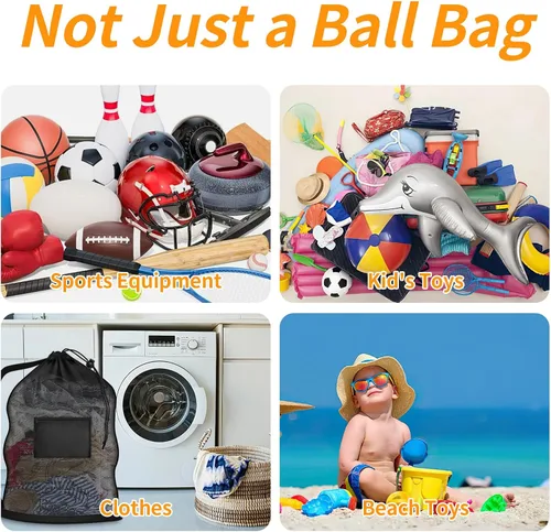 Miniatura 7 de Bolsa de Malla Extra Grande para Pelotas, Bolsa de Almacenamiento Resistente con Cordón, 61 cm x 91 cm, Capacidad para 8-10 Pelotas de Fútbol