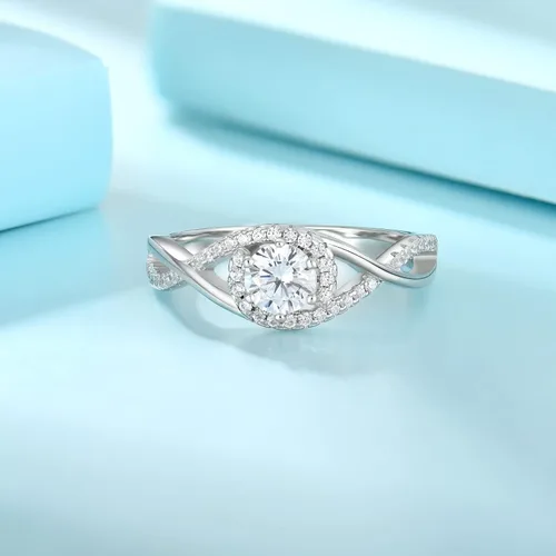 Miniatura 5 de JO WISDOM Anillo de plata de ley 925 para mujer, anillo de compromiso de boda y aniversario con anillo de circonita cúbica 5A de 0.197 in