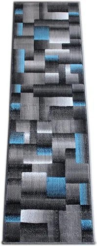 Miniatura 7 de Masada Rugs, Alfombra de pasillo moderna y contemporánea, azul, gris y negro (2 x 7 pies), alfombra de pasillo, alfombra de cocina, tapete de baño