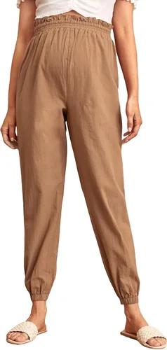 OYOANGLE Pantalones de maternidad para mujer, de cintura alta, color liso, para trabajo, zanahoria, para embarazo, pantalones deportivos
